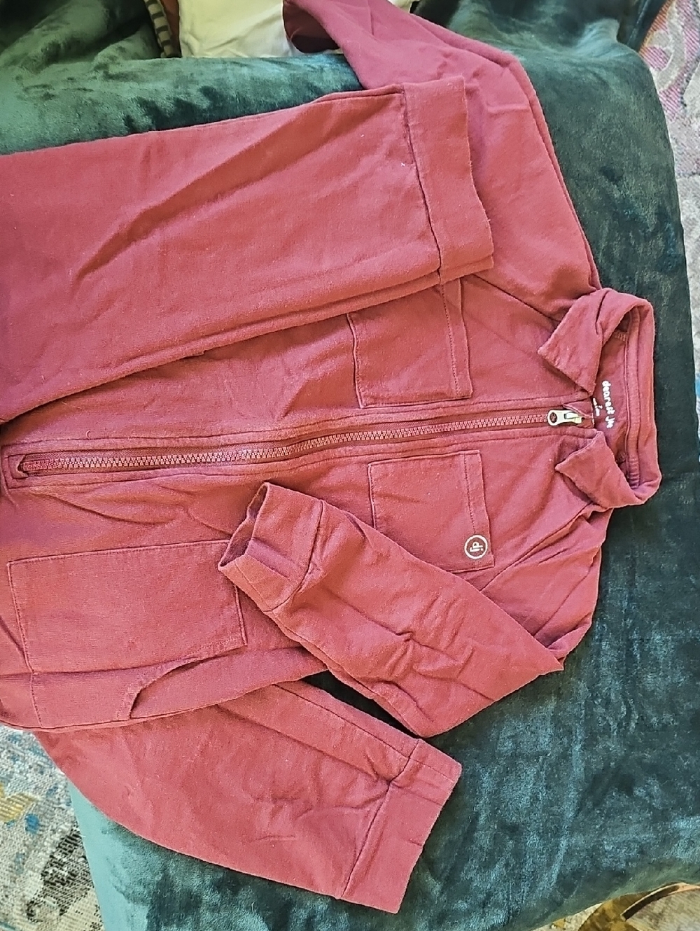 Maroon Zippered Coveralls with Patch Pocket